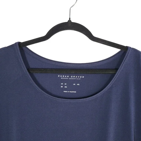 Susan Graver Modern Essentials Navy Liquid Knit A-Line Tunic Top 3X Elbow Sleeve - Picture 3 of 10